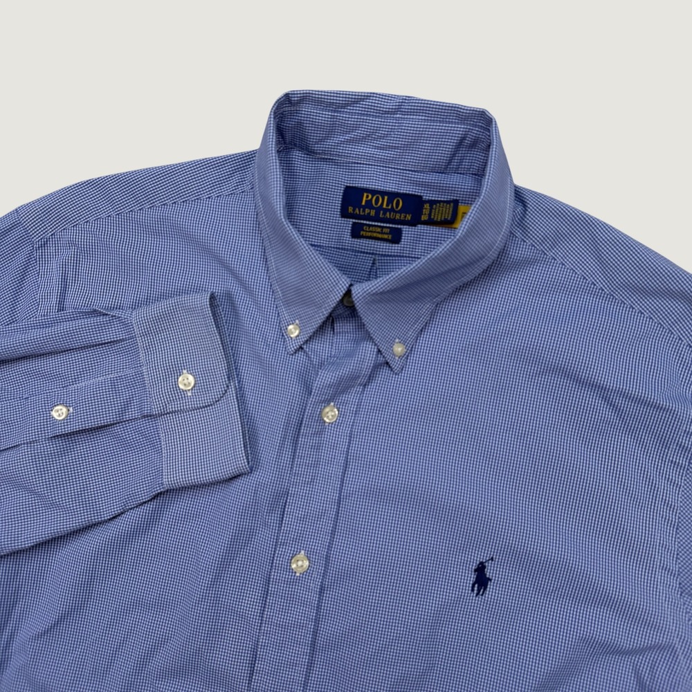 Polo Ralph Lauren Mens XL Button Down Shirt Blue Gingham Performance Classic Fit